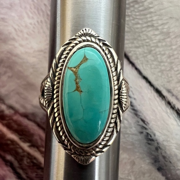 ❤️ Royston Turquoise Southwestern Ring Size 8 Unisex 5.4 gms Beautiful Setting - Picture 12 of 12